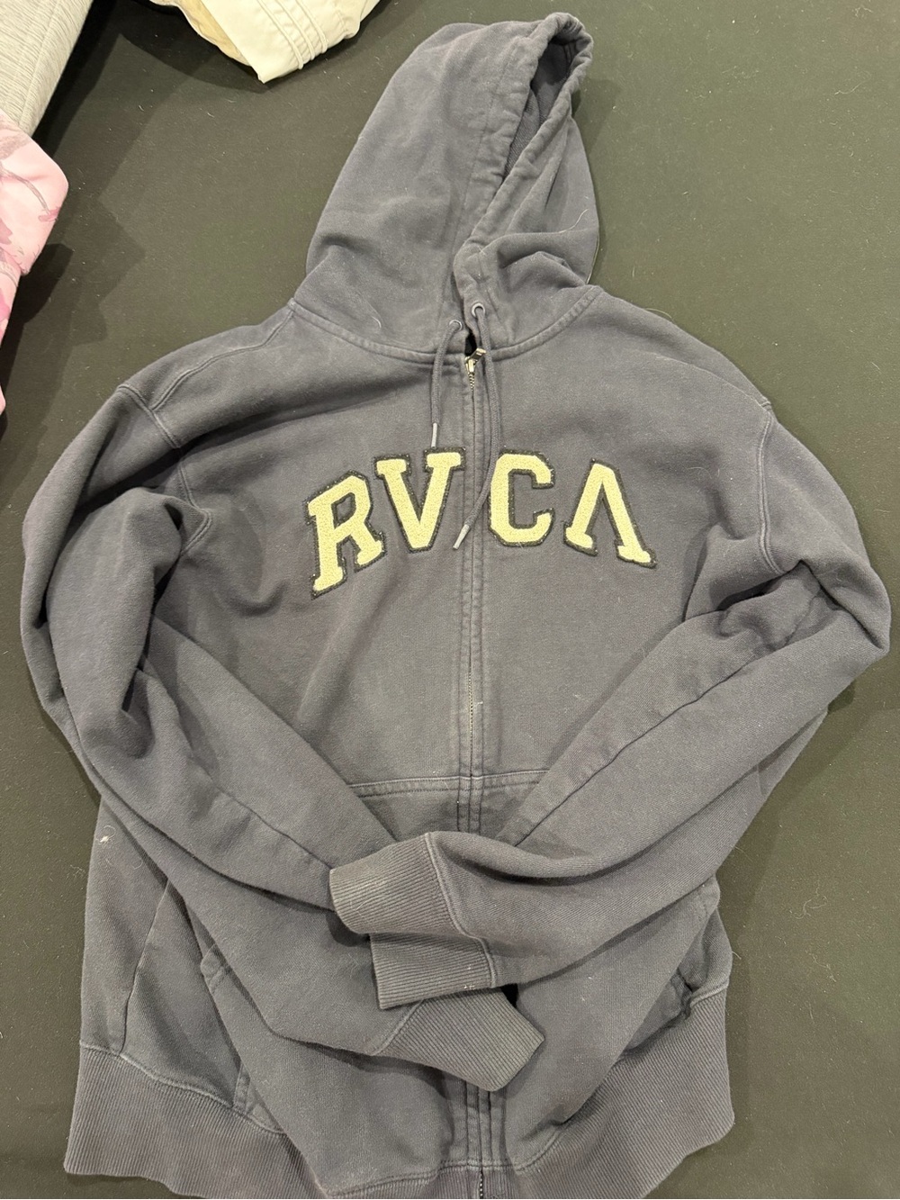 RVCA Kids Navy Zip Front Hoodie with Contrasting Logo